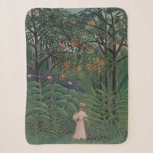 Woman Walking in an Exotic Forest, Henri Rousseau Sherpa Blanket