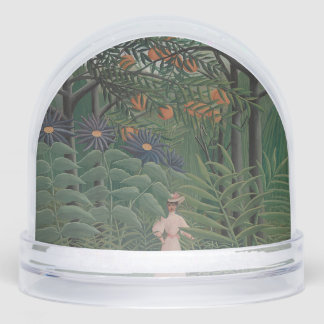 Woman Walking in an Exotic Forest, Henri Rousseau Snowglobe