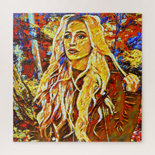 Woman Walking In Park Abstract Impressionist Art Jigsaw Puzzle