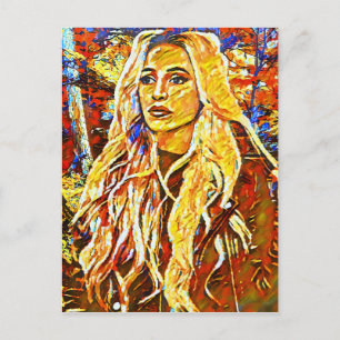 Woman Walking In Park Abstract Impressionist Art Postcard
