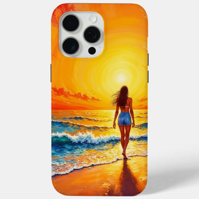 Woman walking ocean beach warm sunset Case-Mate iPhone case (Back)