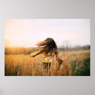 Woman walking on field at daytime poster