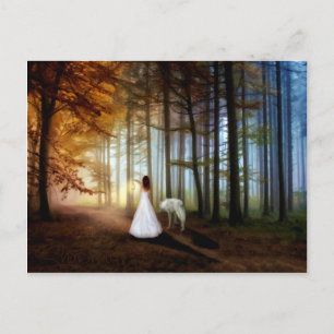 Woman Walking With a Wolf Postcard