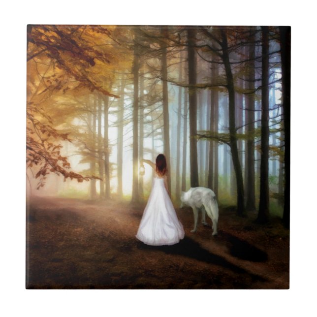 Woman Walking With a Wolf Tile (Front)