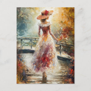 Woman Walks in the Park AI Fine Art Postcard