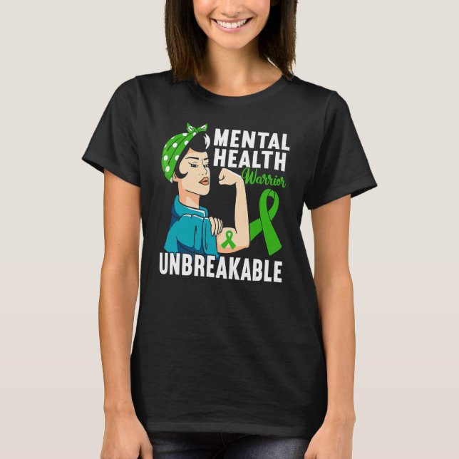 Woman Warrior Green Ribbon Mental Health Awareness T-Shirt (Front)