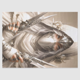 Woman Warrior in white Sci Fi Decoupage Tissue Paper