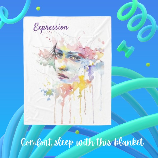 Woman Watercolor Face Expression  Fleece Blanket (Creator Uploaded)