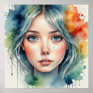 Woman Watercolor Face Painting Poster
