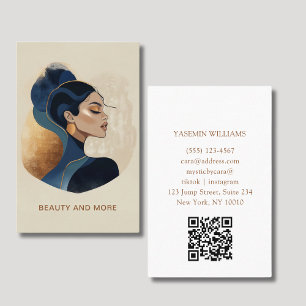 Woman Watercolor Salon QR Code Business Card