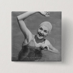 Woman Waving 15 Cm Square Badge