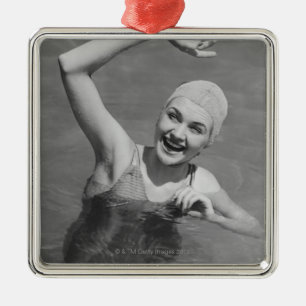 Woman Waving Metal Ornament