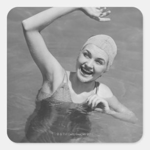 Woman Waving Square Sticker