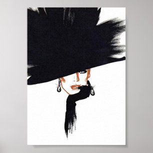 Woman Wearing a Big Black Hat Minimalistic Vintage Poster