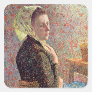 Woman wearing a green headscarf, 1893 square sticker
