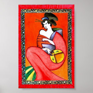 Woman Wearing a Kimono Print Poster 