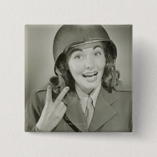 Woman Wearing an Army Helmet 15 Cm Square Badge