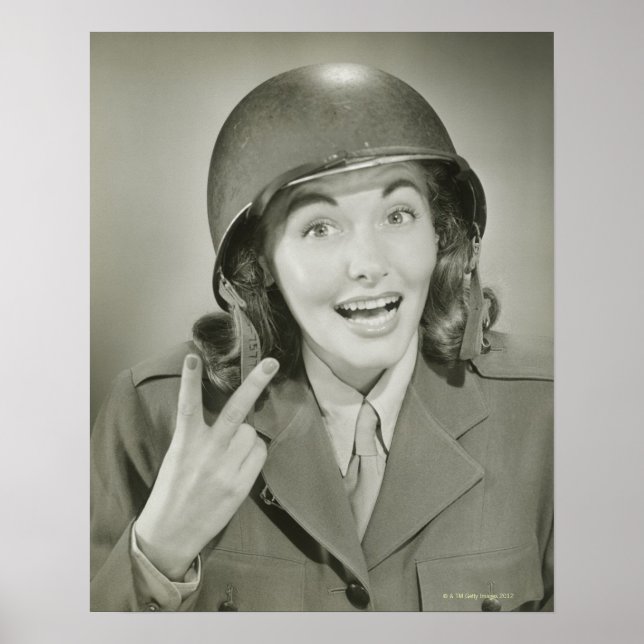 Woman Wearing an Army Helmet Poster (Front)