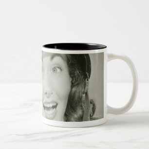 Woman Wearing an Army Helmet Two-Tone Coffee Mug
