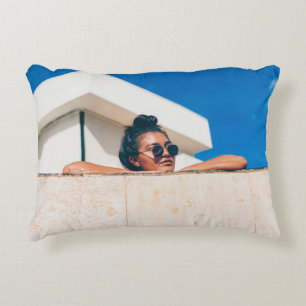 Woman wearing black sunglasses decorative cushion