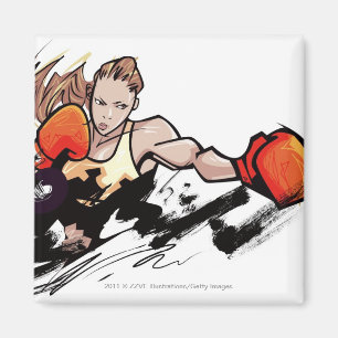 Woman wearing boxing glove magnet