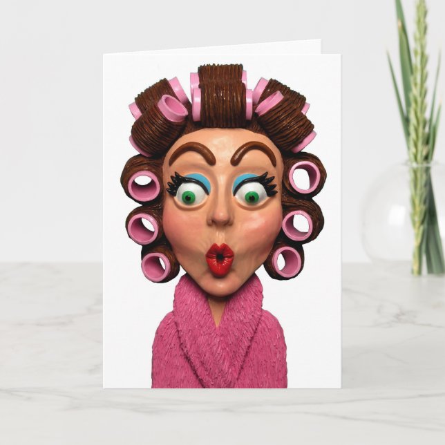 Woman Wearing Curlers Card (Front)