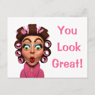 Woman Wearing Curlers Postcard