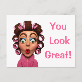 Woman Wearing Curlers Postcard