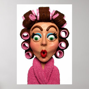 Woman Wearing Curlers Poster