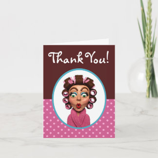 Woman Wearing Curlers Thank You Card