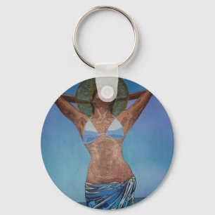 Woman Wearing Hat And Sarong Enjoying Summer Key Ring