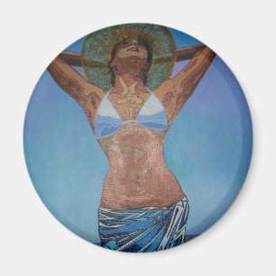 Woman Wearing Hat And Sarong Enjoying Summer Magnet