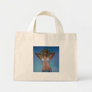 Woman Wearing Hat And Sarong Enjoying Summer Mini Tote Bag