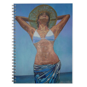 Woman Wearing Hat And Sarong Enjoying Summer Notebook