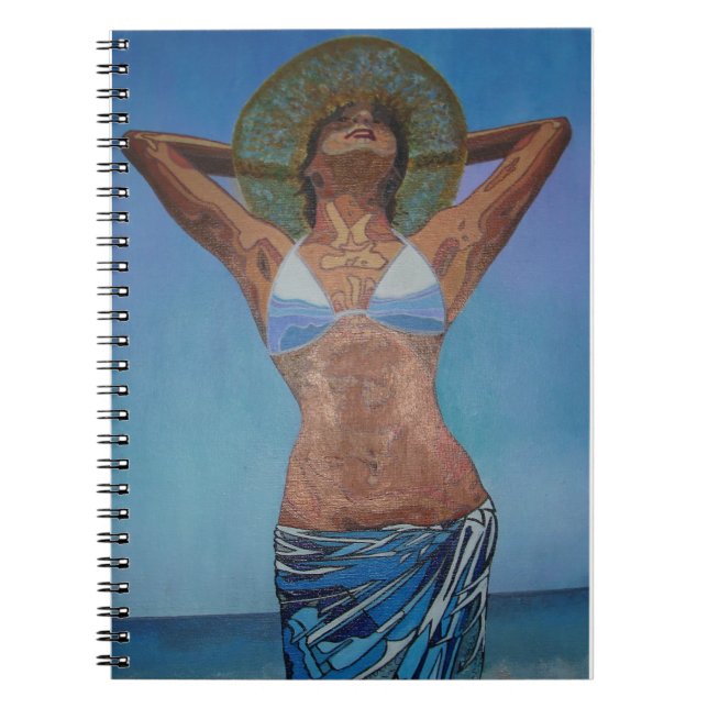 Woman Wearing Hat And Sarong Enjoying Summer Notebook (Front)