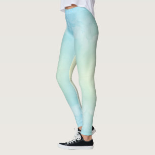 Woman wearing light blue high-waisted leggings