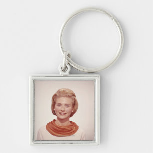 Woman Wearing Scarf Key Ring