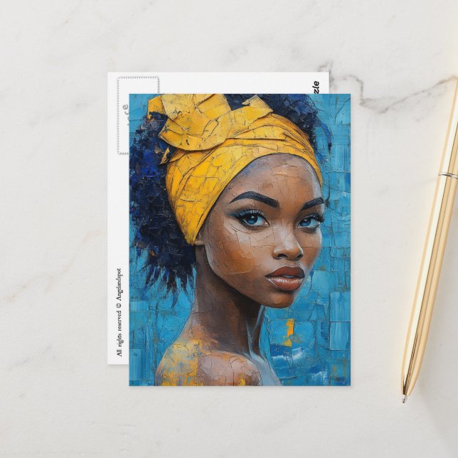 Woman Wearing Yellow Postcard (Front/Back In Situ)