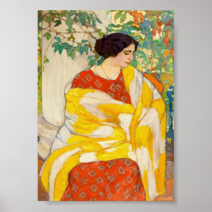 Woman Wearing Yellow Shawl Vintage Portrait Poster