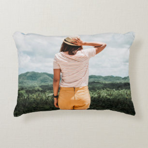 Woman wearing yellow shorts decorative cushion