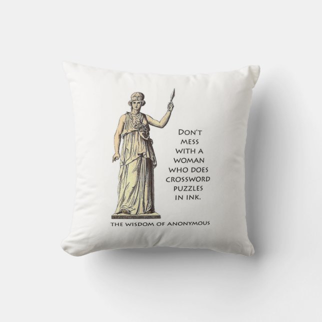 "Woman who does crossword puzzles in ink" pillow (Front)