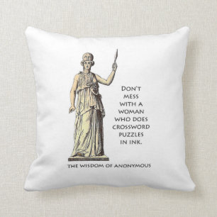 "Woman who does crossword puzzles in ink" pillow