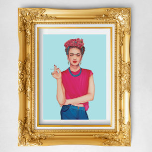Woman win blue jeans oil painting poster