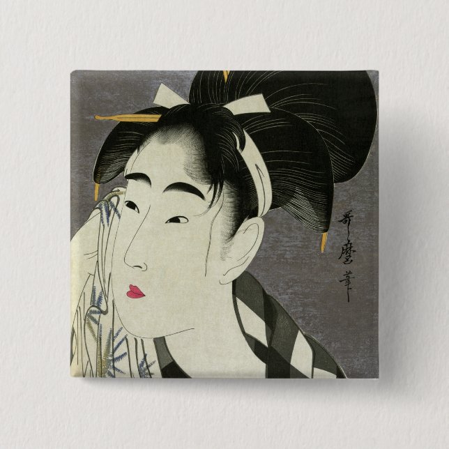 Woman Wiping Sweat Utamaro Fine Japanese Art 15 Cm Square Badge (Front)