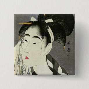 Woman Wiping Sweat Utamaro Fine Japanese Art 15 Cm Square Badge