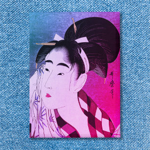Woman Wiping Sweat Vintage Art Blue Pink Ombre