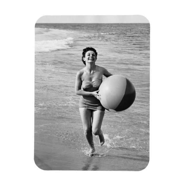 Woman with a Beach Ball Magnet (Vertical)