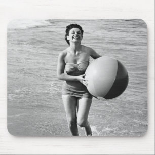 Woman with a Beach Ball Mouse Pad