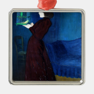 Woman with a Bird Cage Metal Tree Decoration