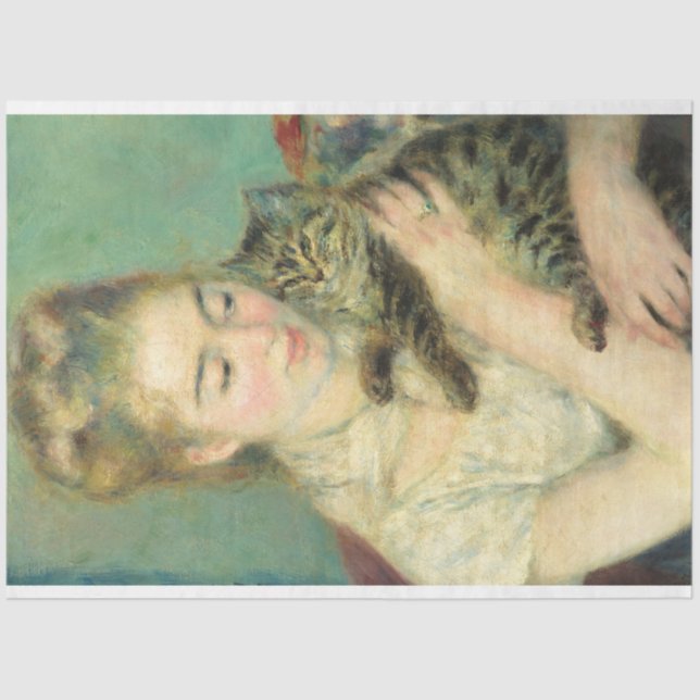 Woman with a Cat by Auguste Renoir Tissue Paper (Front)